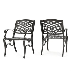 Pemberly Row Outdoor Armchair Set of 2 in Bronze Cast Aluminium w/ Lattice Back