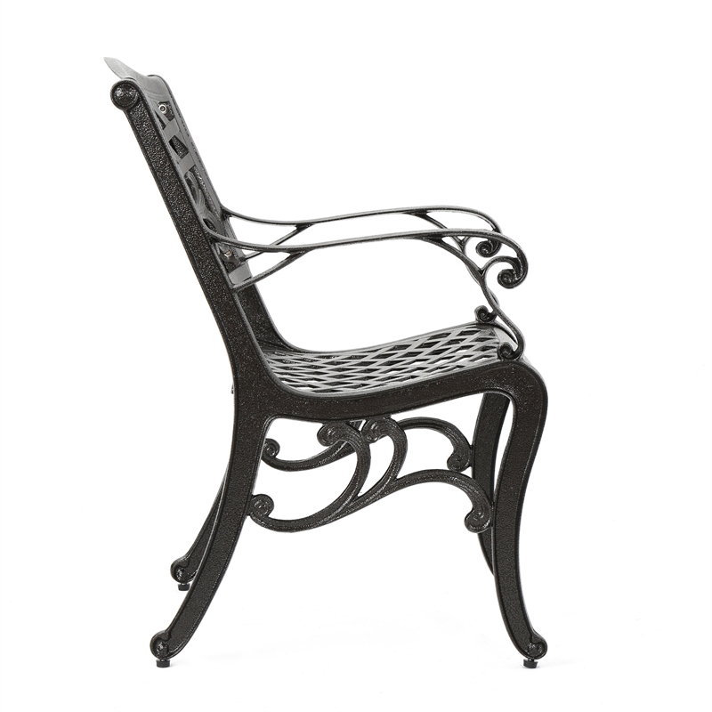 Pemberly Row Outdoor Armchair Set of 2 in Bronze Cast Aluminium w/ Lattice Back
