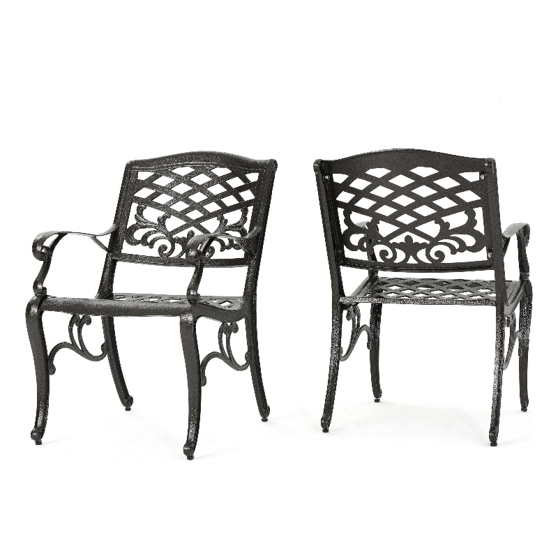 Pemberly Row Outdoor Armchair Set of 2 in Bronze Cast Aluminium w/ Lattice Back