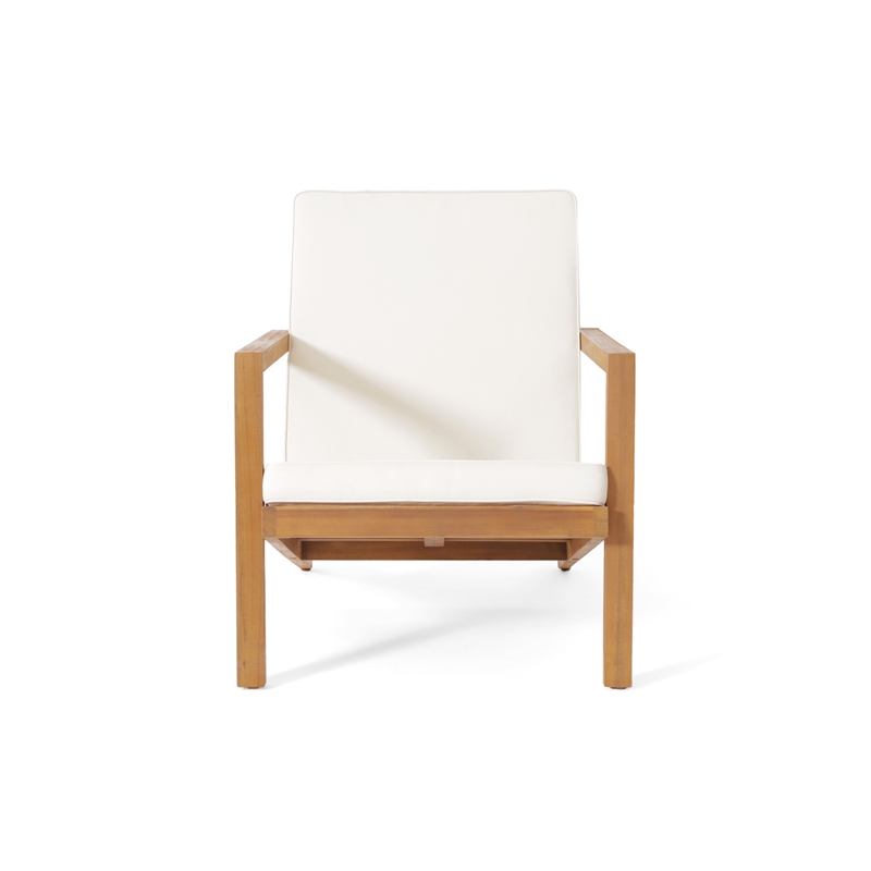 Pemberly Row 3Pc Outdoor Patio Table Set w/ 2 Chairs in Brown Acacia Wood Cream