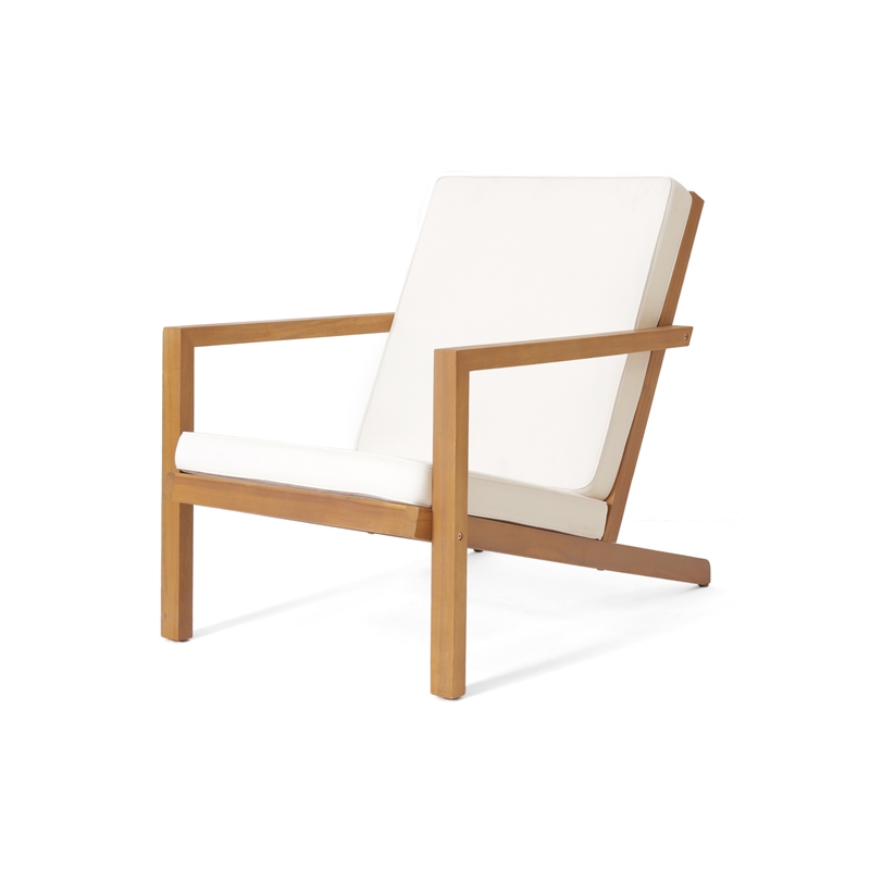 Pemberly Row 3Pc Outdoor Patio Table Set w/ 2 Chairs in Brown Acacia Wood Cream