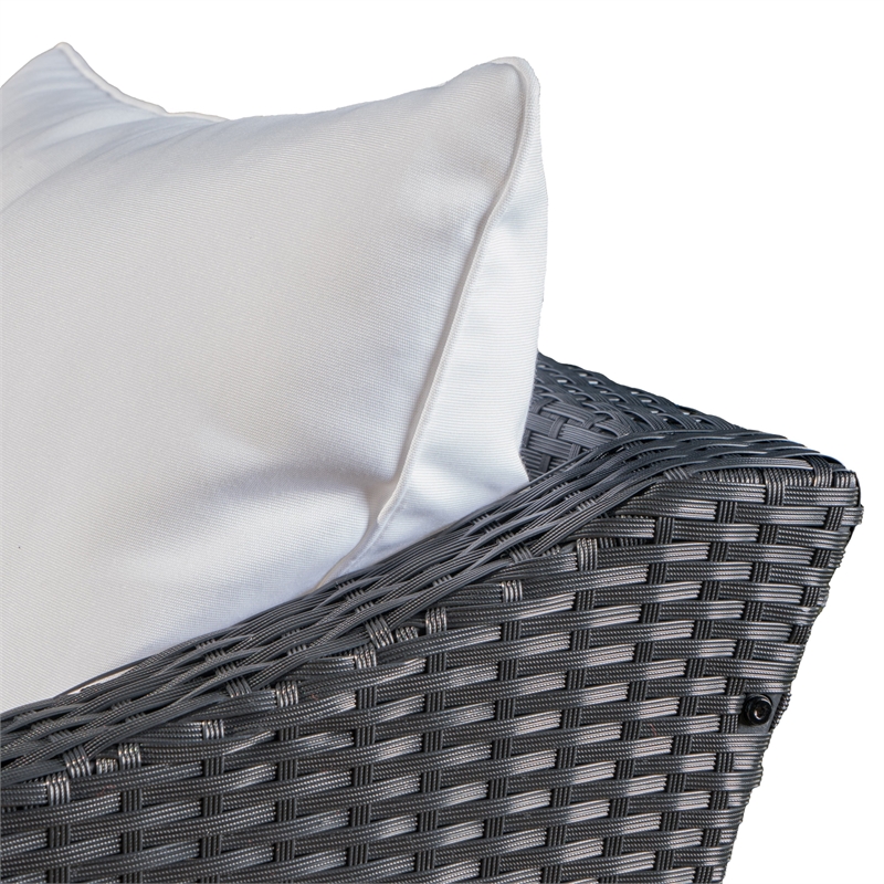 Pemberly Row Outdoor Armchair Set of 2 in White Fabric w/ Gray PE Rattan & Iron