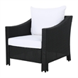 Pemberly Row Outdoor Armchair Set of 2 in White Fabric w/ Gray PE Rattan & Iron