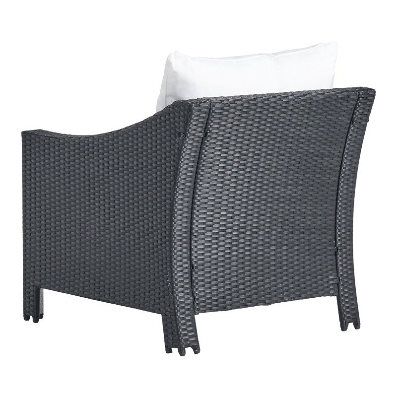 Pemberly Row Outdoor Armchair Set of 2 in White Fabric w/ Gray PE Rattan & Iron