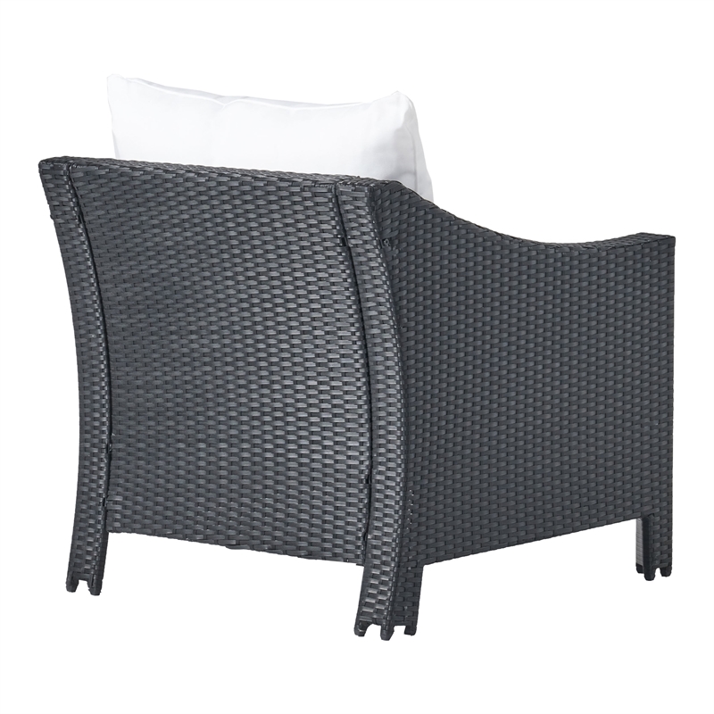 Pemberly Row Outdoor Armchair Set of 2 in White Fabric w/ Gray PE Rattan & Iron