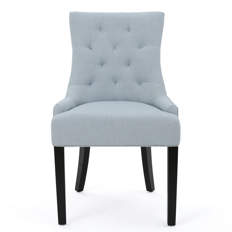 Pemberly Row Dining Chair 2Pc in Blue Button Tufted Fabric with Espresso Wood
