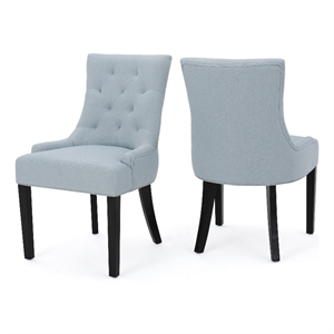 Pemberly Row Dining Chair 2Pc in Blue Button Tufted Fabric with Espresso Wood