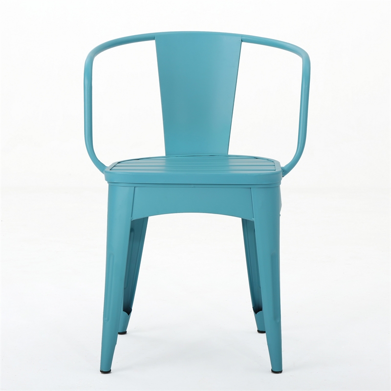 Pemberly Row 3Pc Outdoor Bistro Table Set w/ 2 Chairs in Teal Blue Slatted Iron