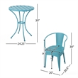 Pemberly Row 3Pc Outdoor Bistro Table Set w/ 2 Chairs in Teal Blue Slatted Iron