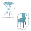 Pemberly Row 3Pc Outdoor Bistro Table Set w/ 2 Chairs in Teal Blue Slatted Iron
