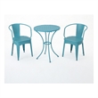 Pemberly Row 3Pc Outdoor Bistro Table Set w/ 2 Chairs in Teal Blue Slatted Iron