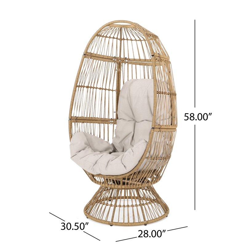 Pemberly Row Egg Shaped Outdoor Swivel Accent Chair with Cushion and Iron Frame