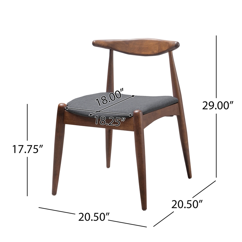 Pemberly Row Dining Side Chair Set of 2 w/ Open Curved Back in Brown & Gray Seat