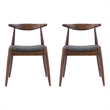 Pemberly Row Dining Side Chair Set of 2 w/ Open Curved Back in Brown & Gray Seat