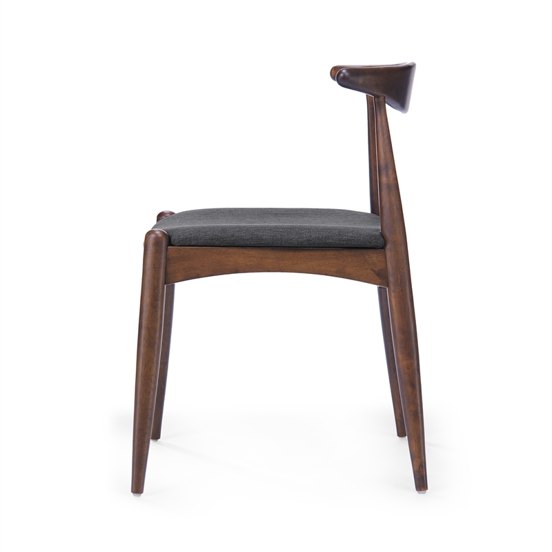 Pemberly Row Dining Side Chair Set of 2 w/ Open Curved Back in Brown & Gray Seat