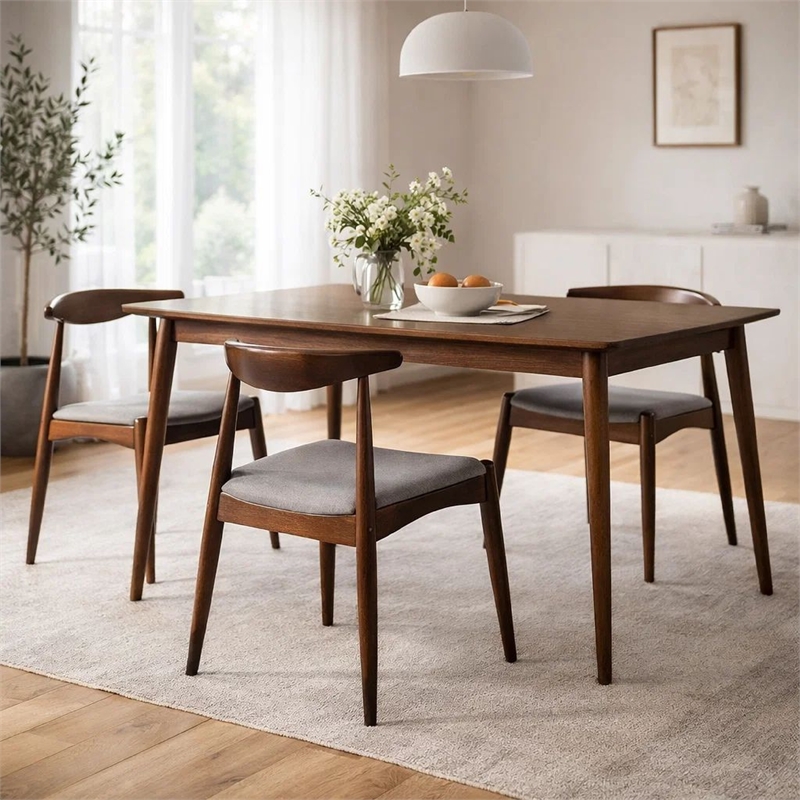 Pemberly Row Dining Side Chair Set of 2 w/ Open Curved Back in Brown Rubberwood