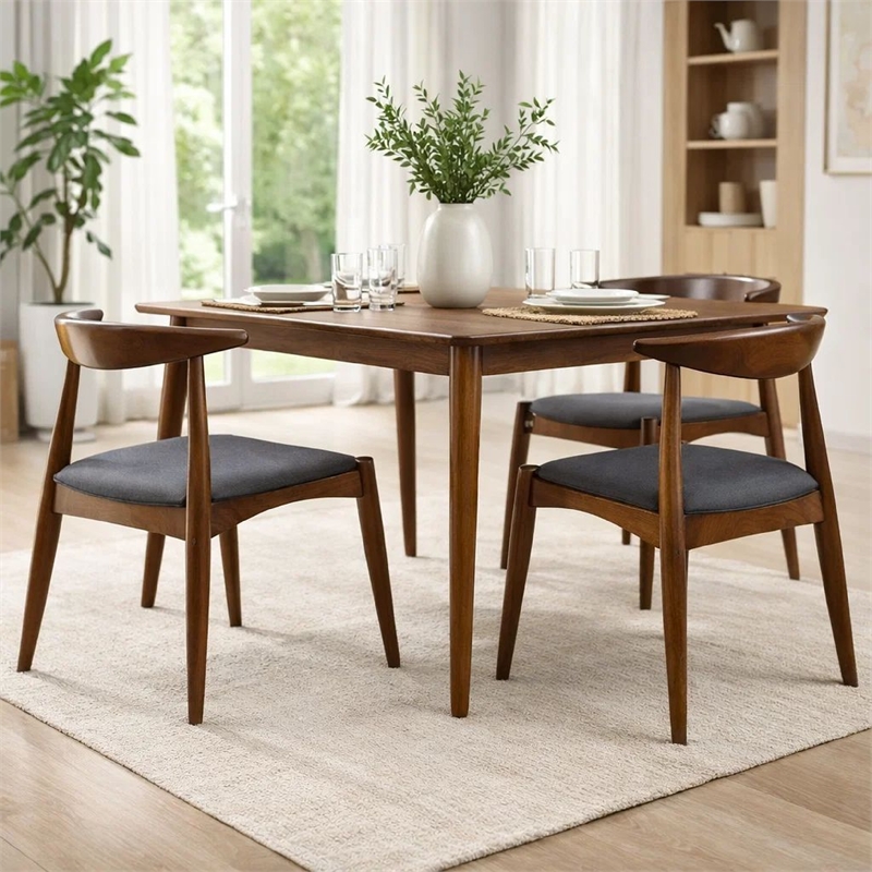 Pemberly Row Dining Side Chair Set of 2 w/ Open Curved Back in Brown Rubberwood