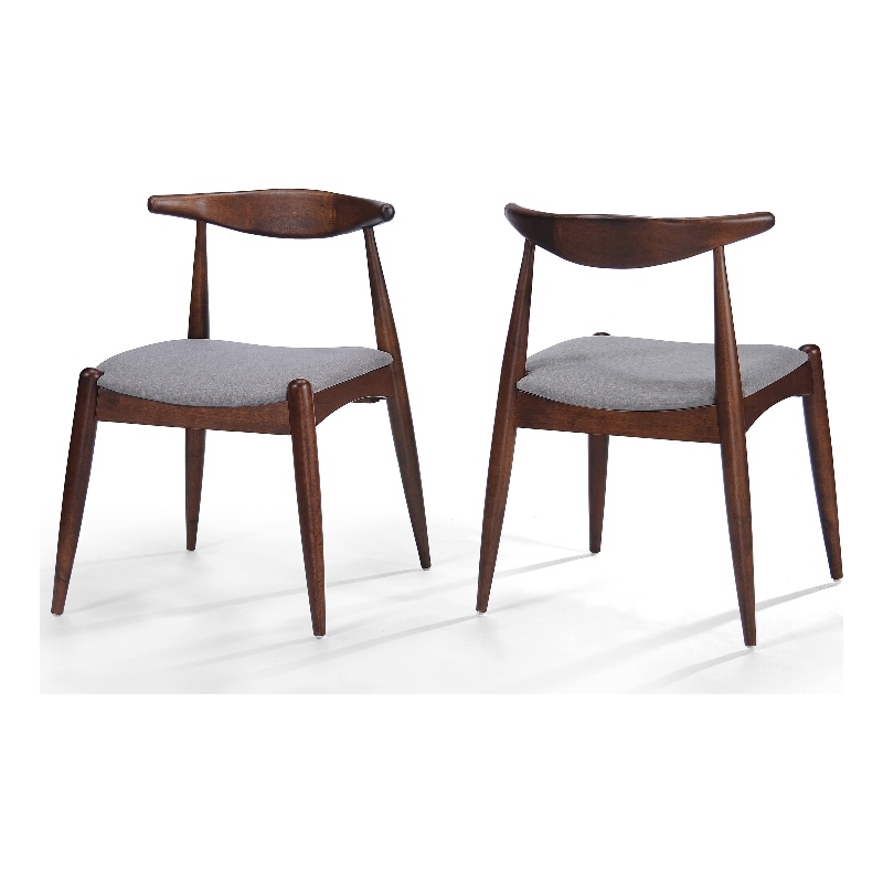 Pemberly Row Dining Side Chair Set of 2 w/ Open Curved Back in Brown Rubberwood