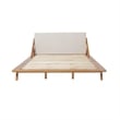 Pemberly Row Queen Platform Bed in Beige Upholstered Headboard & Acacia Wood