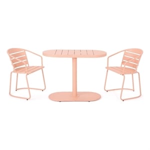Pemberly Row 3 Pc Outdoor Bistro Set with 1 Oval Table and 2 Chairs in Pink Iron