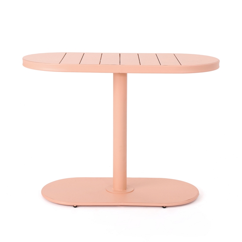 Pemberly Row 3 Pc Outdoor Bistro Set with 1 Oval Table and 2 Chairs in Pink Iron