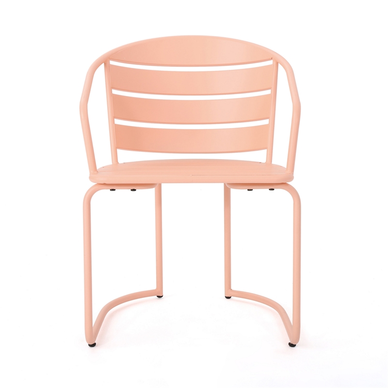Pemberly Row 3 Pc Outdoor Bistro Set with 1 Oval Table and 2 Chairs in Pink Iron