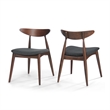 Pemberly Row Dining Side Chair Set of 2 w/ Open Curved Back in Dark Gray & Brown