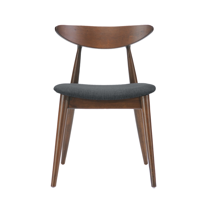 Pemberly Row Dining Side Chair Set of 2 w/ Open Curved Back in Dark Gray & Brown