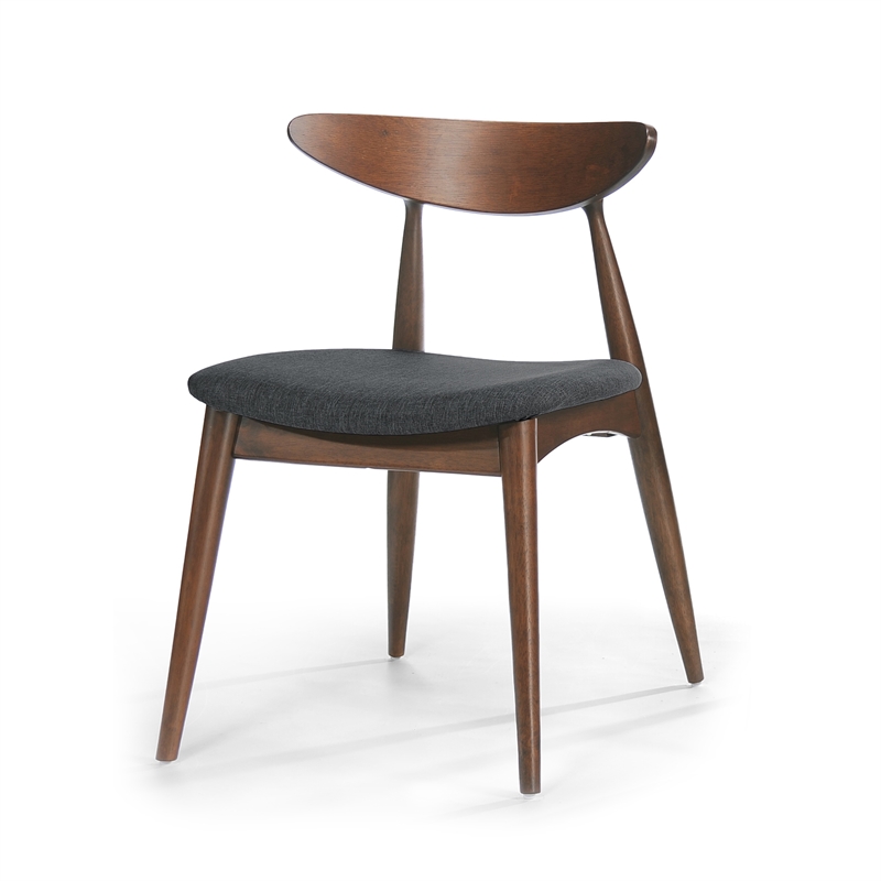 Pemberly Row Dining Side Chair Set of 2 w/ Open Curved Back in Dark Gray & Brown