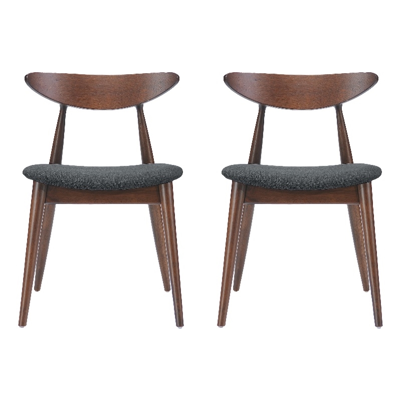 Pemberly Row Dining Side Chair Set of 2 w/ Open Curved Back in Dark Gray & Brown