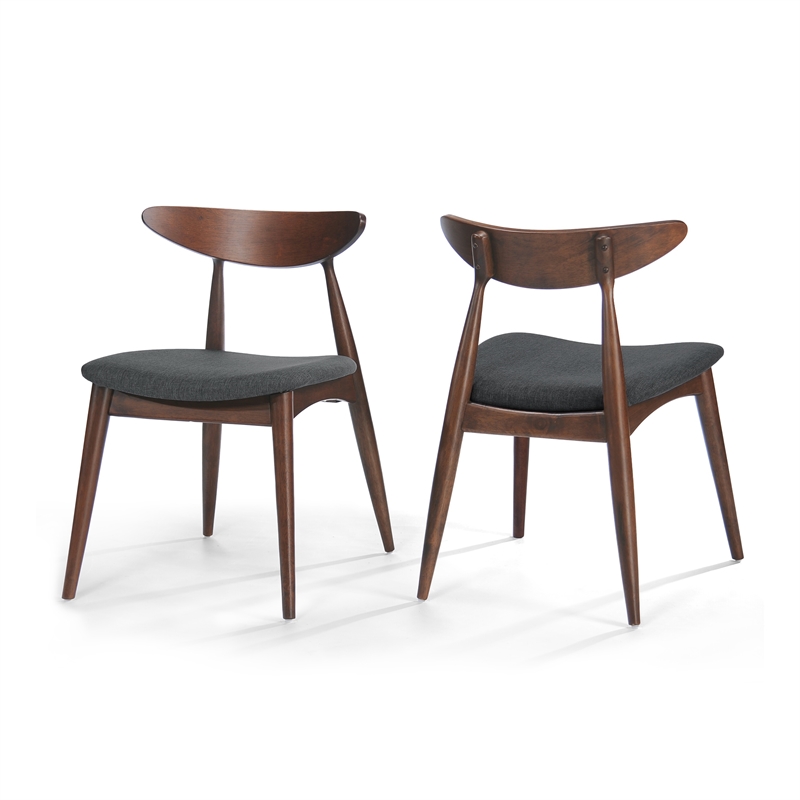 Pemberly Row Dining Side Chair Set of 2 w/ Open Curved Back in Dark Gray & Brown