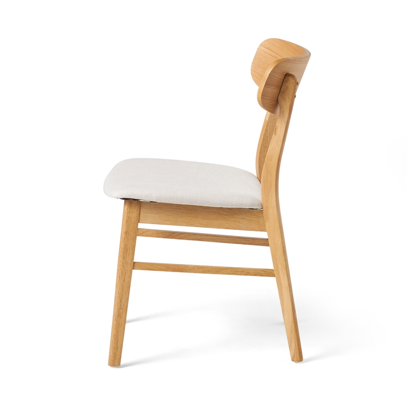 Pemberly Row Dining Side Chair 2Pc with Open Curved Back in Light Beige & Brown