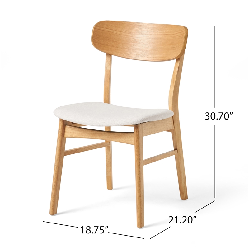 Pemberly Row Dining Side Chair 2Pc with Open Curved Back in Light Beige & Brown