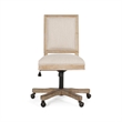 Pemberly Row Swivel Rolling Office Chair in Beige Fabric with Brown Wood Frame