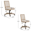 Pemberly Row Swivel Rolling Office Chair in Beige Fabric with Brown Wood Frame
