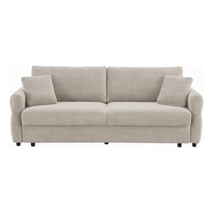 Pemberly Row 92&quot Sofa with Queen Pull Out Sleeper & 2 Pillows in Beige Fabric