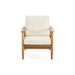 Pemberly Row Indoor/Outdoor Club Chair in Ivory Fabric with Brown Acacia Wood