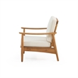 Pemberly Row Indoor/Outdoor Club Chair in Ivory Fabric with Brown Acacia Wood