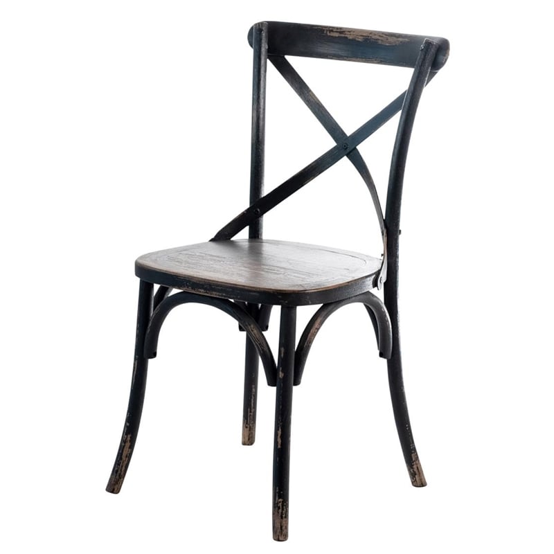 Pemberly Row Dining Side Chair 2Pc with X Shaped Backrest in Black Pine