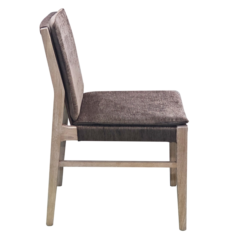 Pemberly Row Dining Side Chair Set of 2 w/ Padded Seat in Gray Fabric & Ash Wood