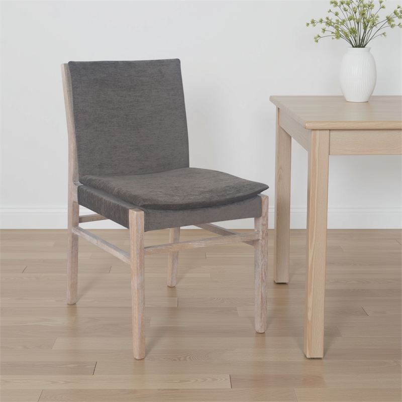 Pemberly Row Dining Side Chair Set of 2 w/ Padded Seat in Gray Fabric & Ash Wood