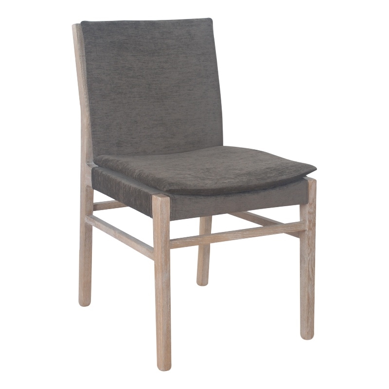 Pemberly Row Dining Side Chair Set of 2 w/ Padded Seat in Gray Fabric & Ash Wood