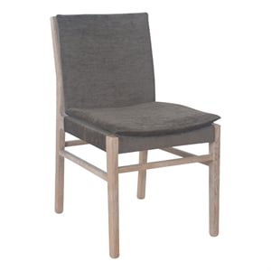 Pemberly Row Dining Side Chair Set of 2 w/ Padded Seat in Gray Fabric & Ash Wood