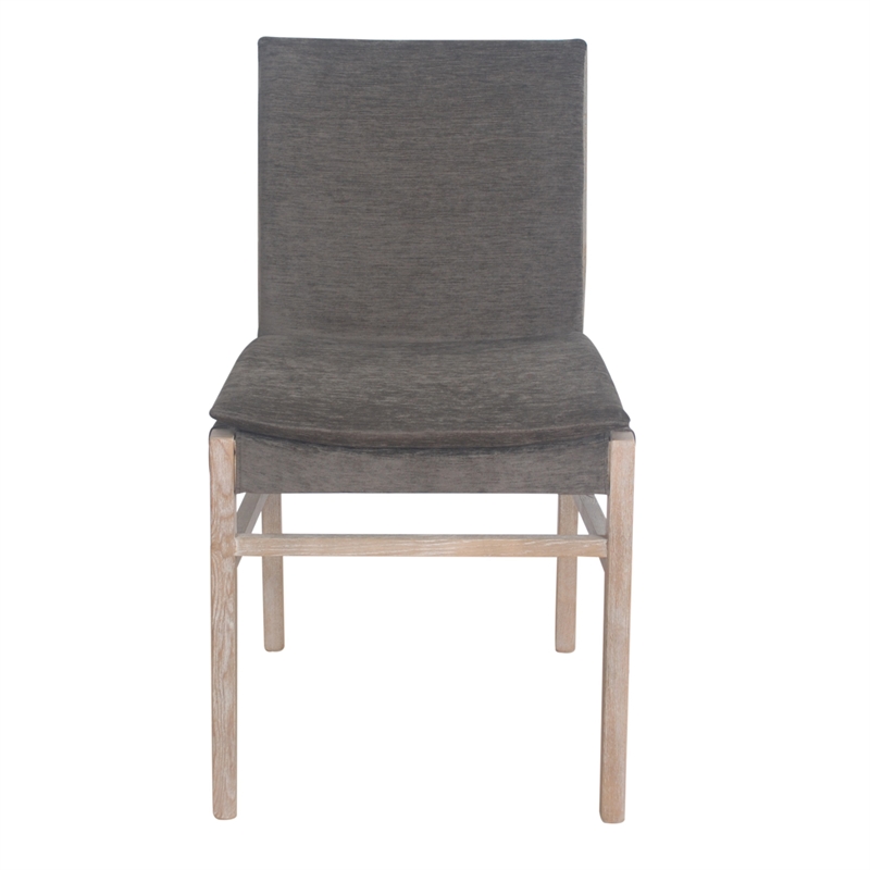 Pemberly Row Dining Side Chair Set of 2 w/ Padded Seat in Gray Fabric & Ash Wood