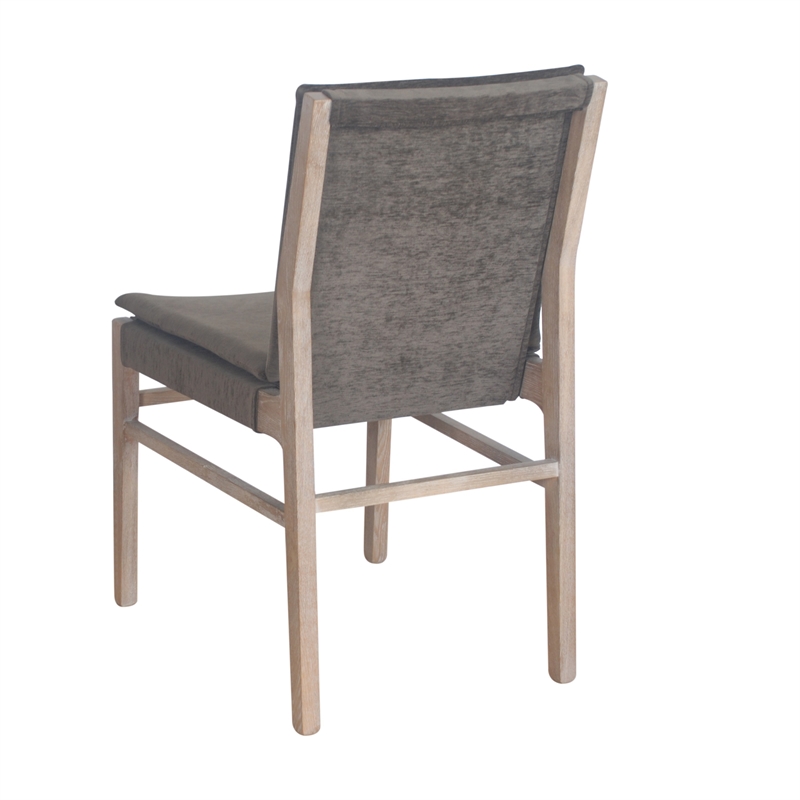 Pemberly Row Dining Side Chair Set of 2 w/ Padded Seat in Gray Fabric & Ash Wood
