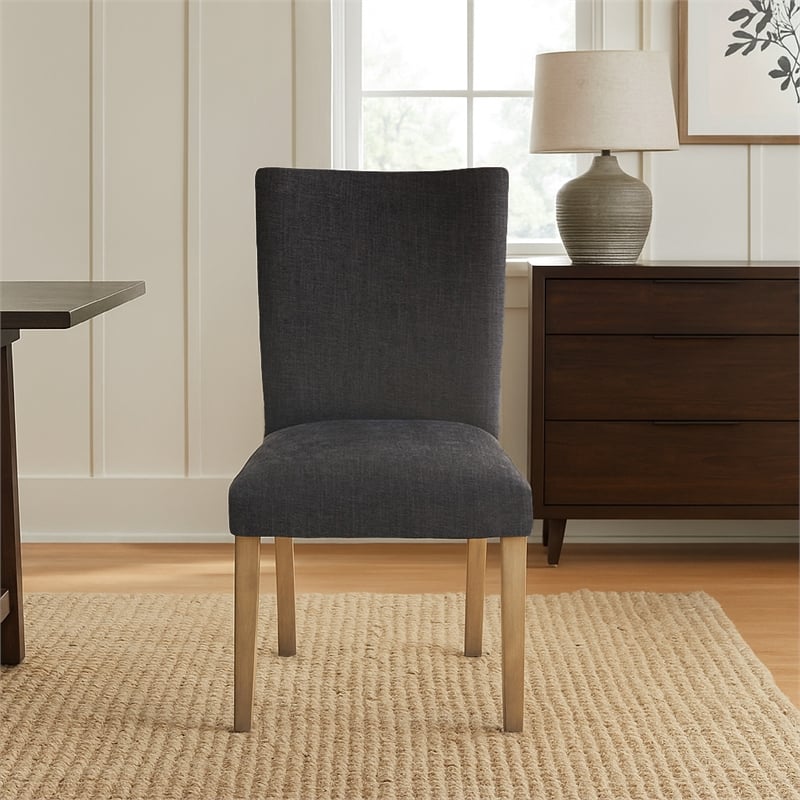 Pemberly Row Dining Side Chair Set of 2 in Black Fabric w/ Gray Oak Tapered Legs