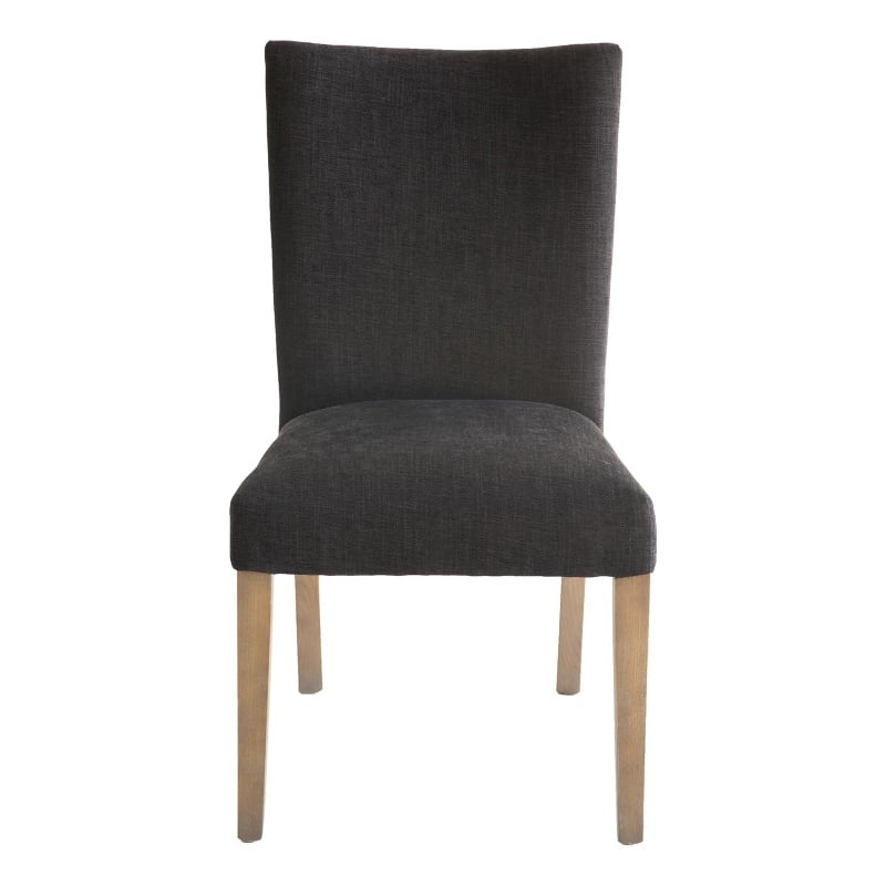 Pemberly Row Dining Side Chair Set of 2 in Black Fabric w/ Gray Oak Tapered Legs