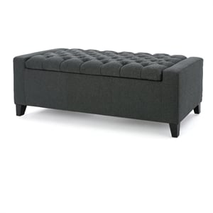 Pemberly Row 51&quot Storage Ottoman Bench w/ Tufted Top in Gray Fabric & Wood Frame