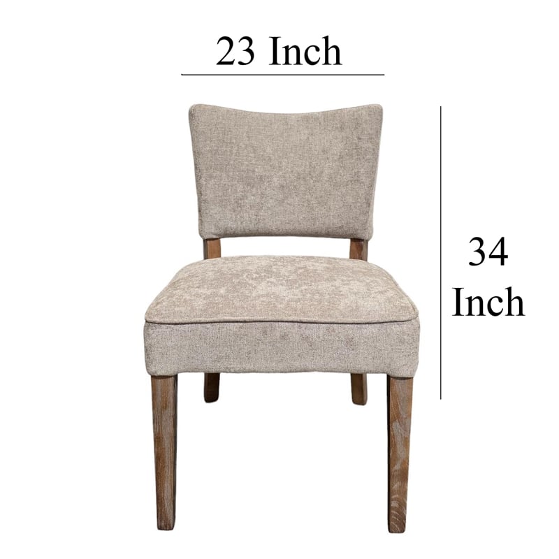 Pemberly Row Dining Side Chair 2Pc in Taupe Fabric with Graywash Oak Wood Frame