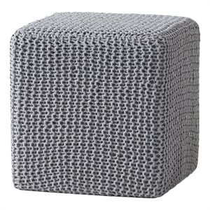 Pemberly Row 17&quot Knitted Footstool Ottoman with Handwoven Design in Gray Cotton